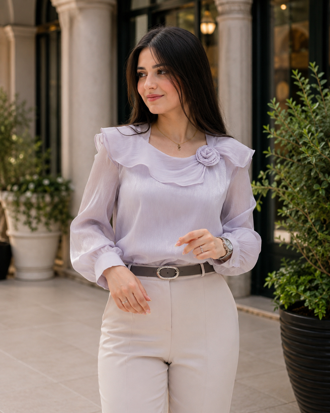 شومیز مجلسی زنانه حریر شیشه ای مدل تک گل