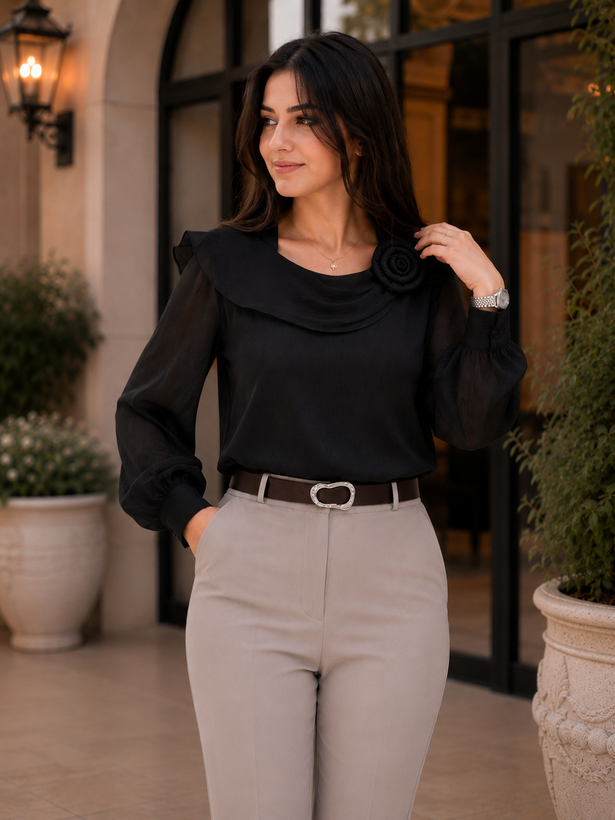 شومیز مجلسی زنانه حریر شیشه ای مدل تک گل