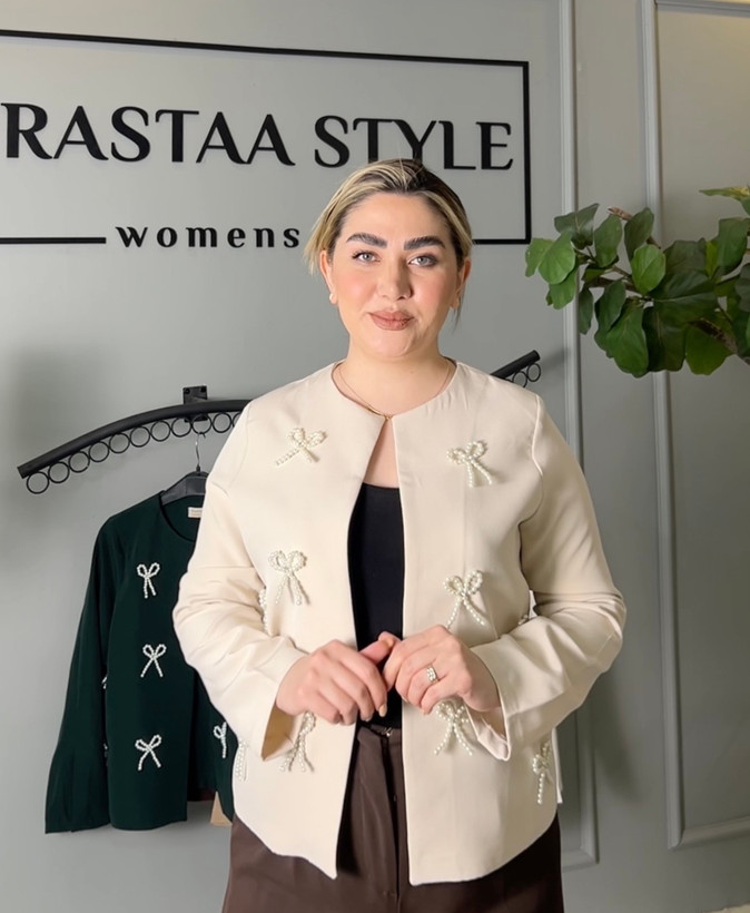 کت مجلسی زنانه مدل پاپیون مرواریدی