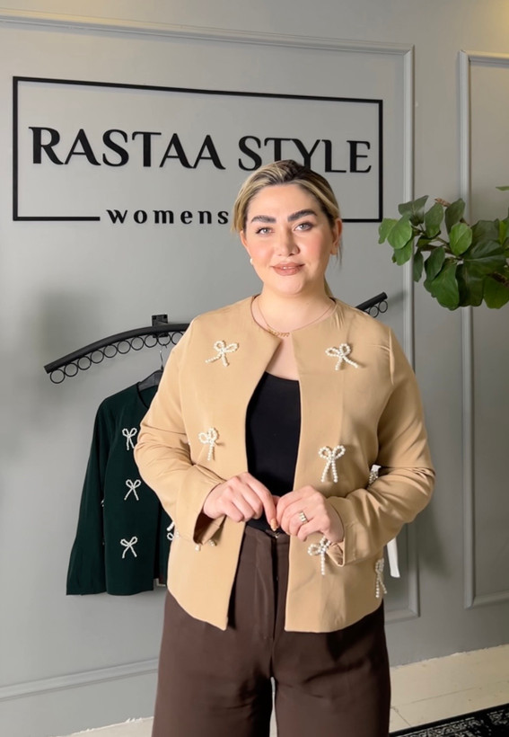 کت مجلسی زنانه مدل پاپیون مرواریدی