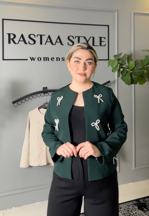کت مجلسی زنانه مدل پاپیون مرواریدی