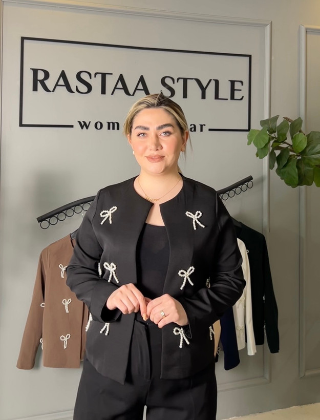 کت مجلسی زنانه مدل پاپیون مرواریدی