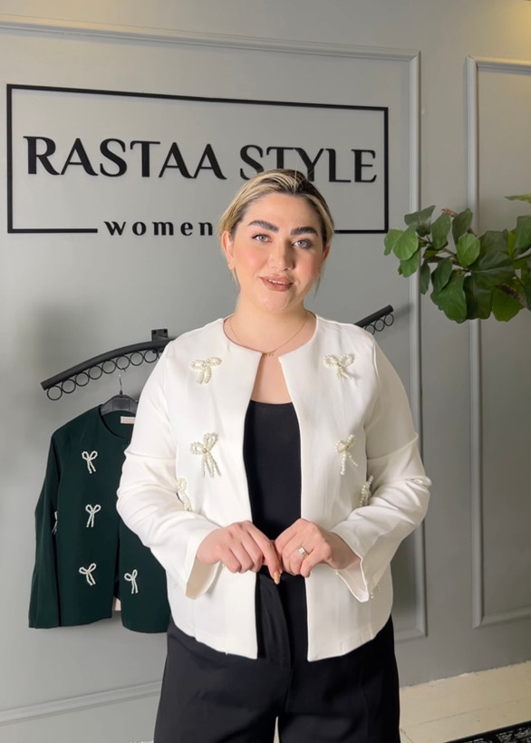کت مجلسی زنانه مدل پاپیون مرواریدی